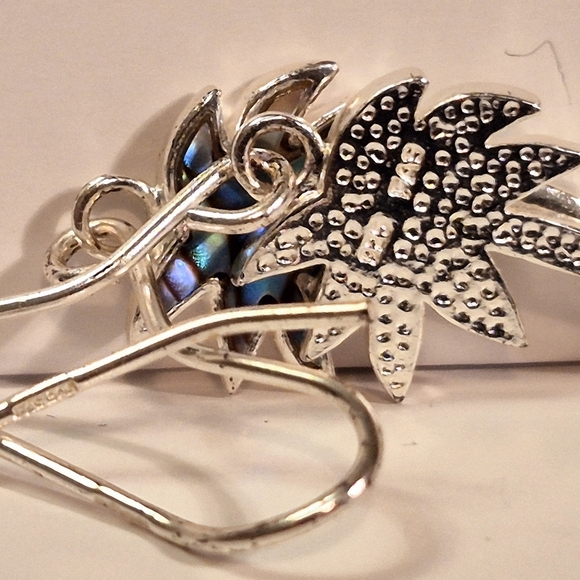 925 Stamped Silver and Blue Abalone Shell Palm Trees Earrings - Picture 6 of 8